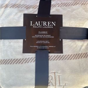 Ralph Lauren Micromink Blanket Full/Queen Size - Beige/pattern